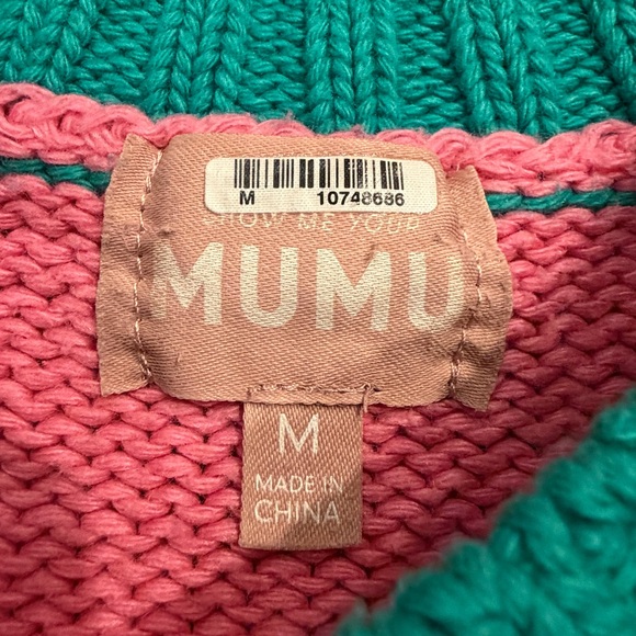 Show Me Your Mumu Oversized Knit Ski Sweater Women’s M Pink Multi Colorblock 80s - Picture 6 of 10